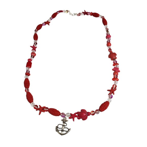 Mystic Aura Red Titanium Rainbow Turquoise Cinnabar Beads Barrel Necklace - Picture 1 of 3